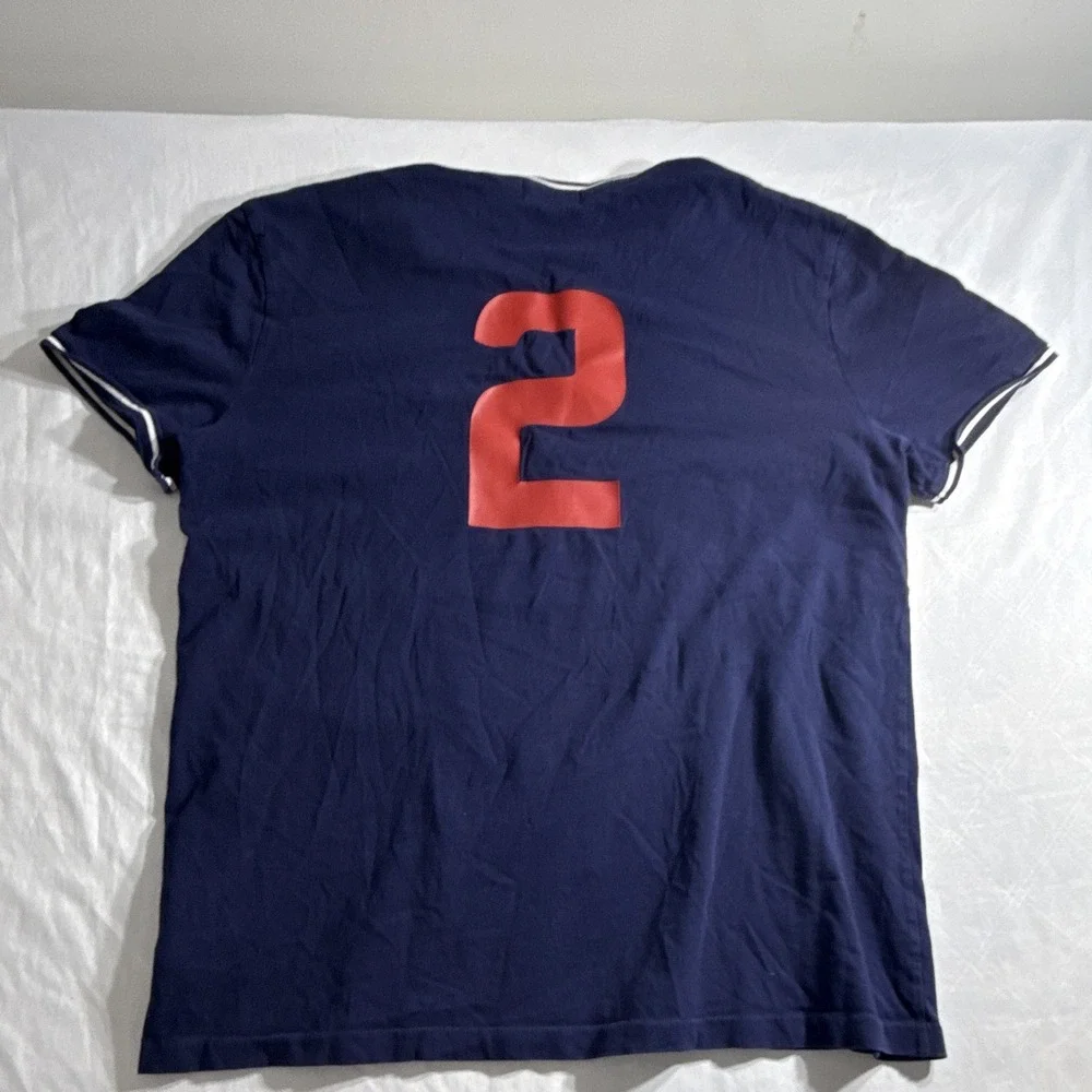 Polo Ralph Lauren Mens Colorblock USA Logo Patch Crew Neck Tee Shirt Blue Red M